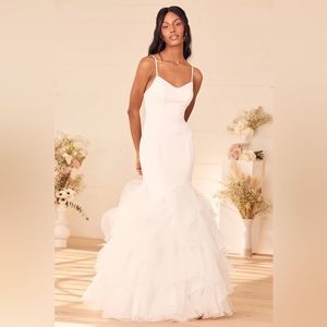 Extravagance White Ruffled Organza Mermaid Maxi Dress